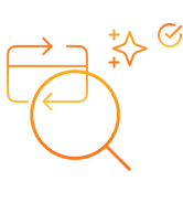 icon of transaction with inspection-zoom-lense, AI stars and a checkmark