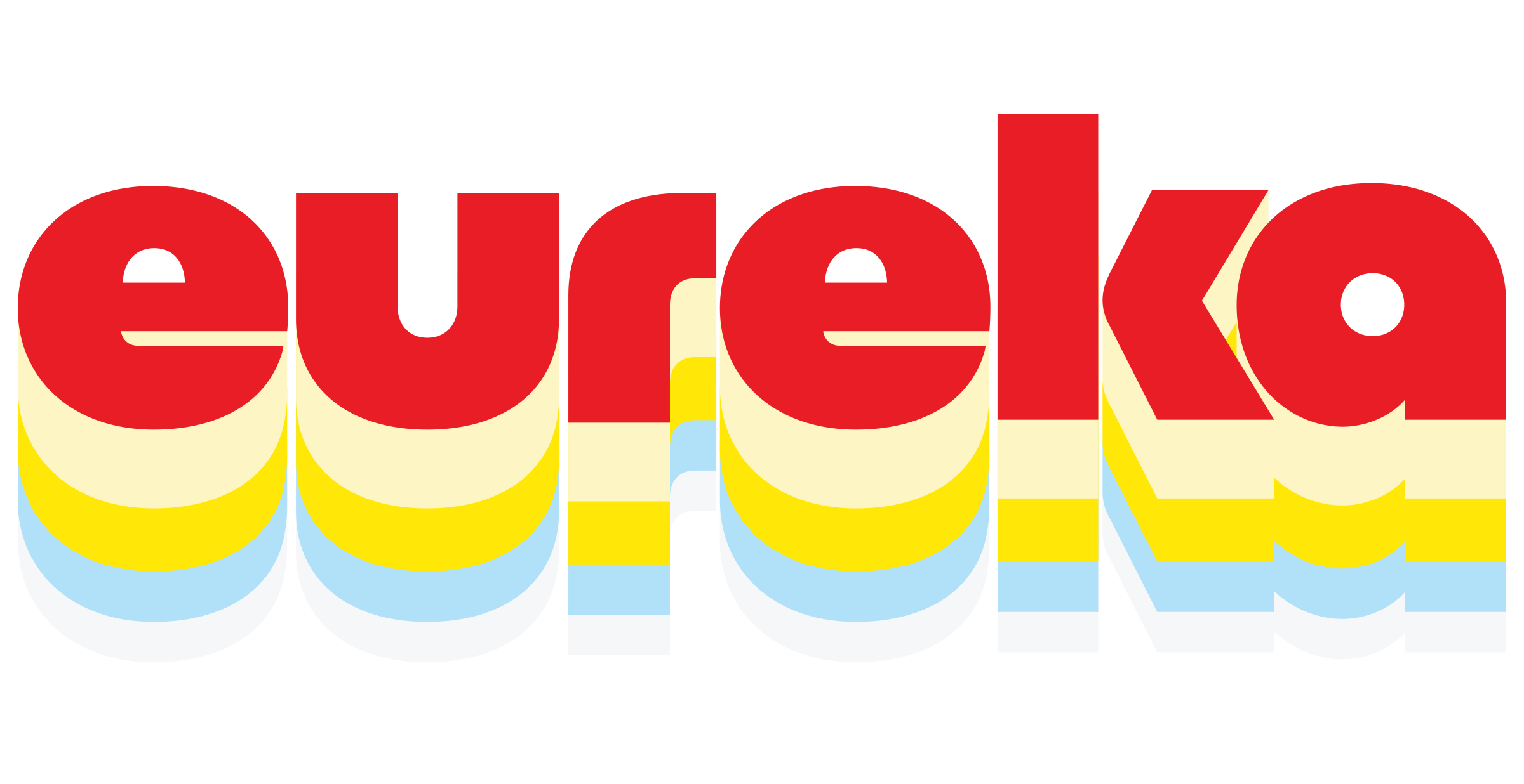 eureka logo by condensed - shown in the corporate color scheme. Bright saturated red, bright yellow, sky blue, pale yellow, and a powder grey