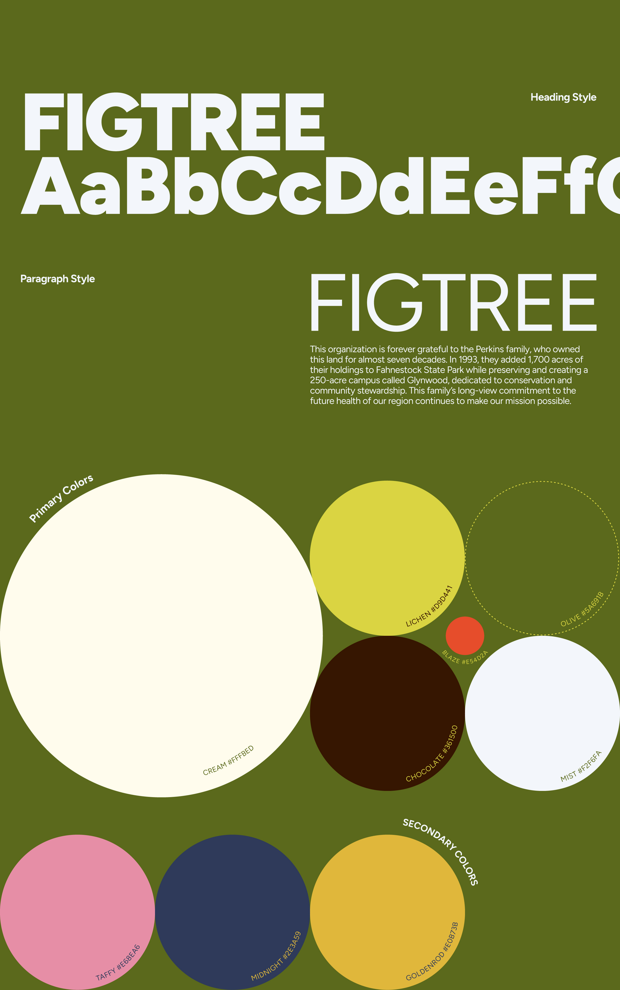 Glynwood's core brand typography styles and color palette.