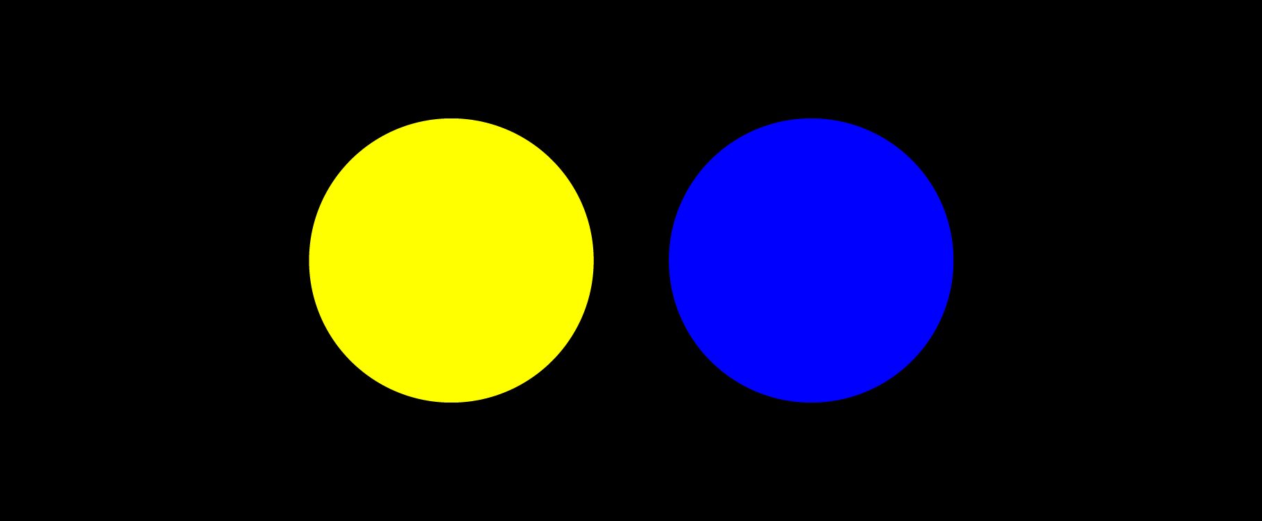 a large yellow dot and a large blue dot on black