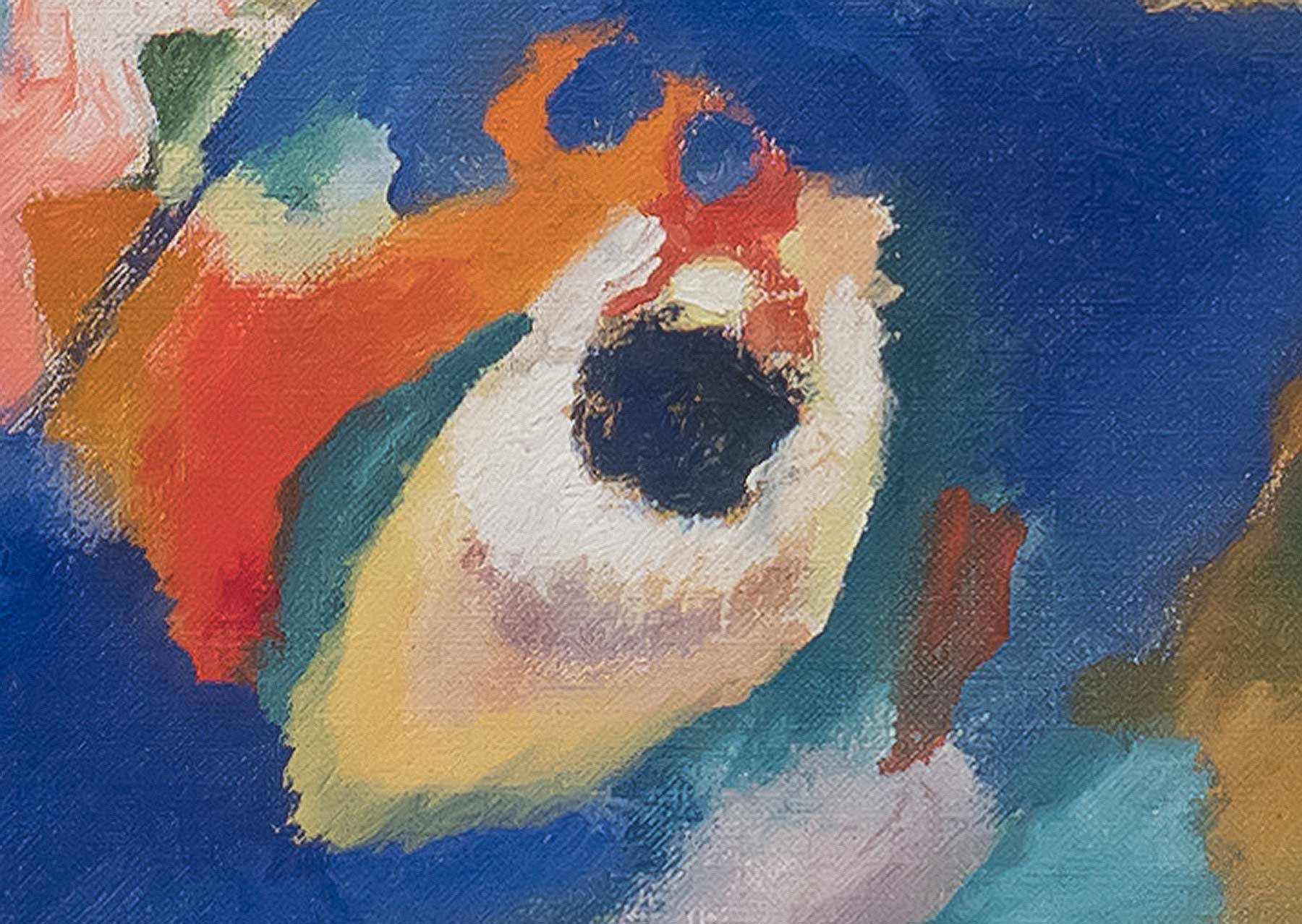 your nose is on the canvas you can see the bumps and detail of the canvas itself under the paintv