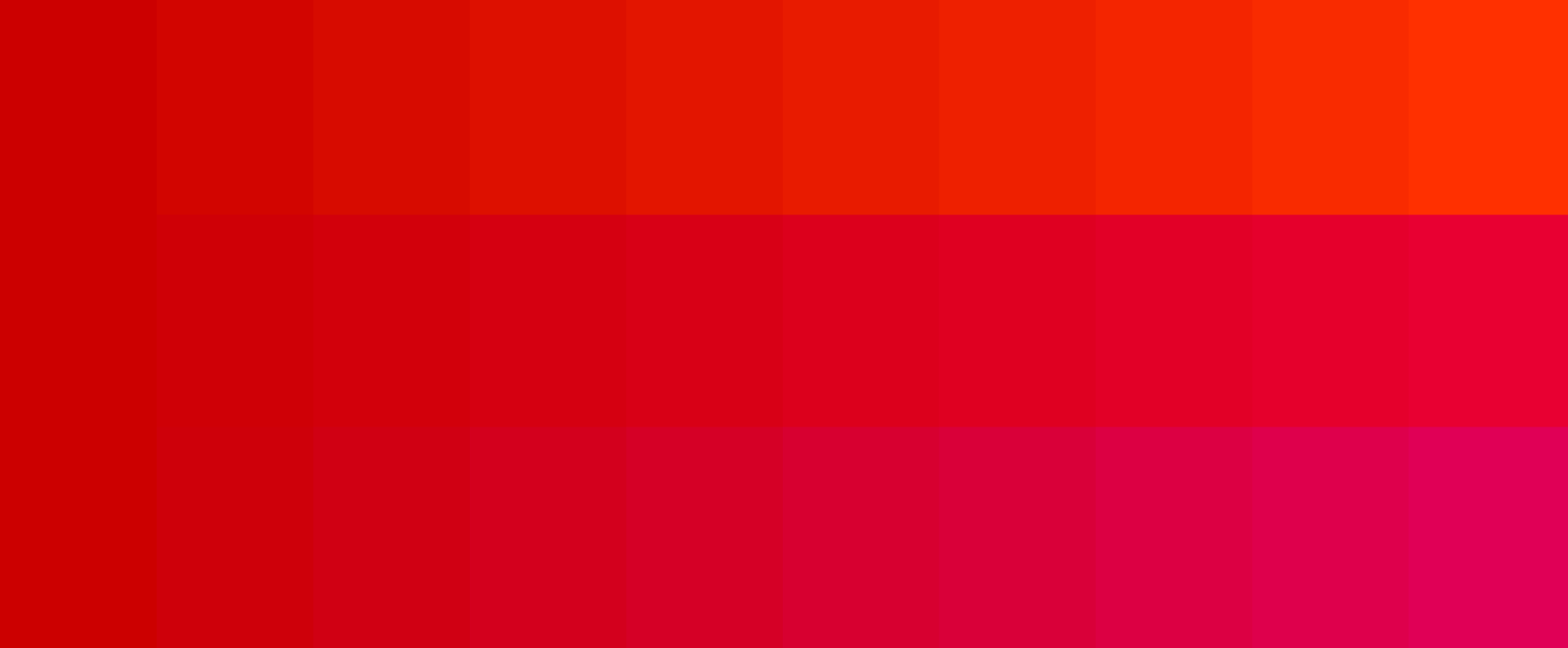 different hues of red going from warm to cold