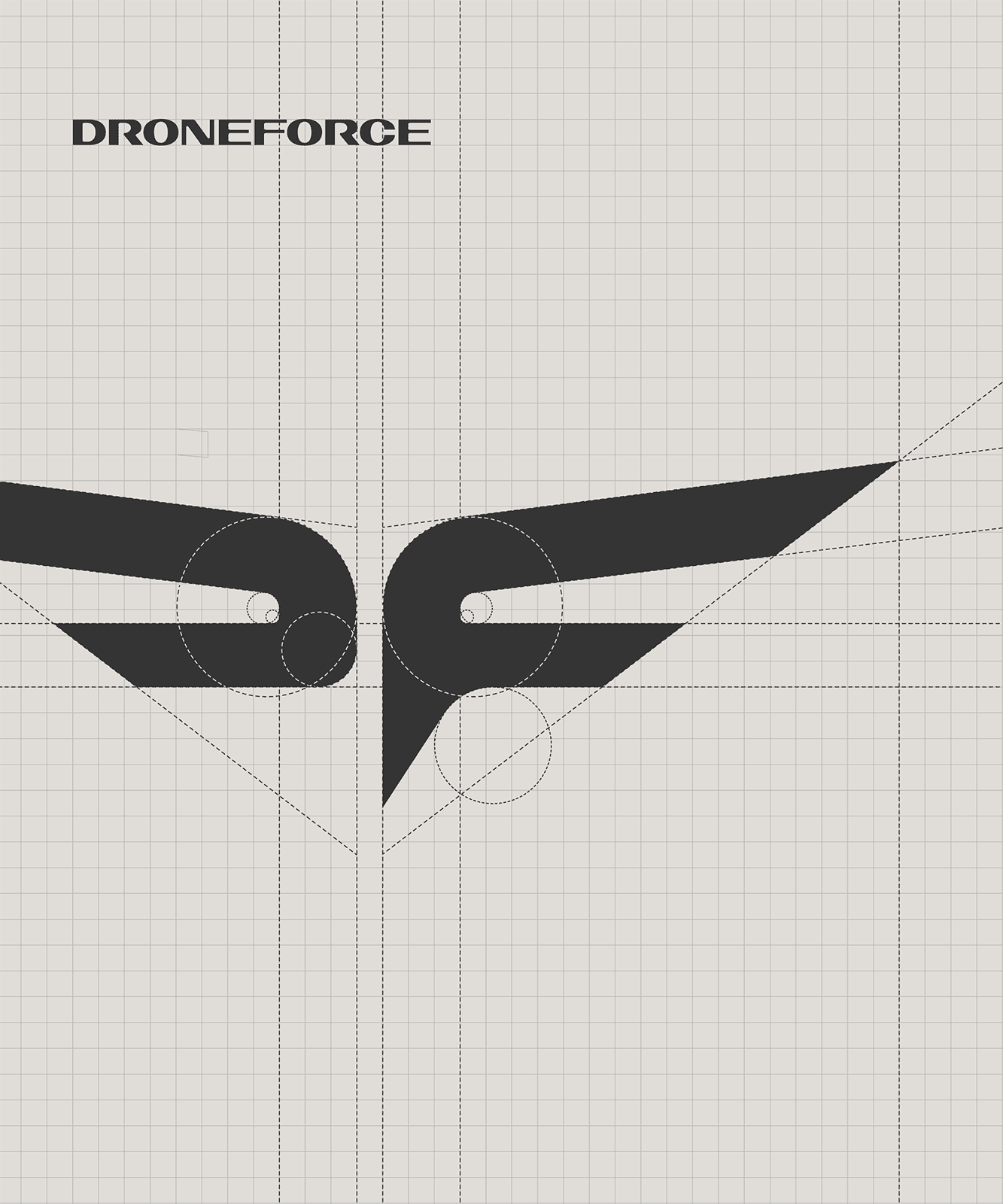DroneForce logo showing off the DF dragonfly icon and custom logotype by Condensed.
