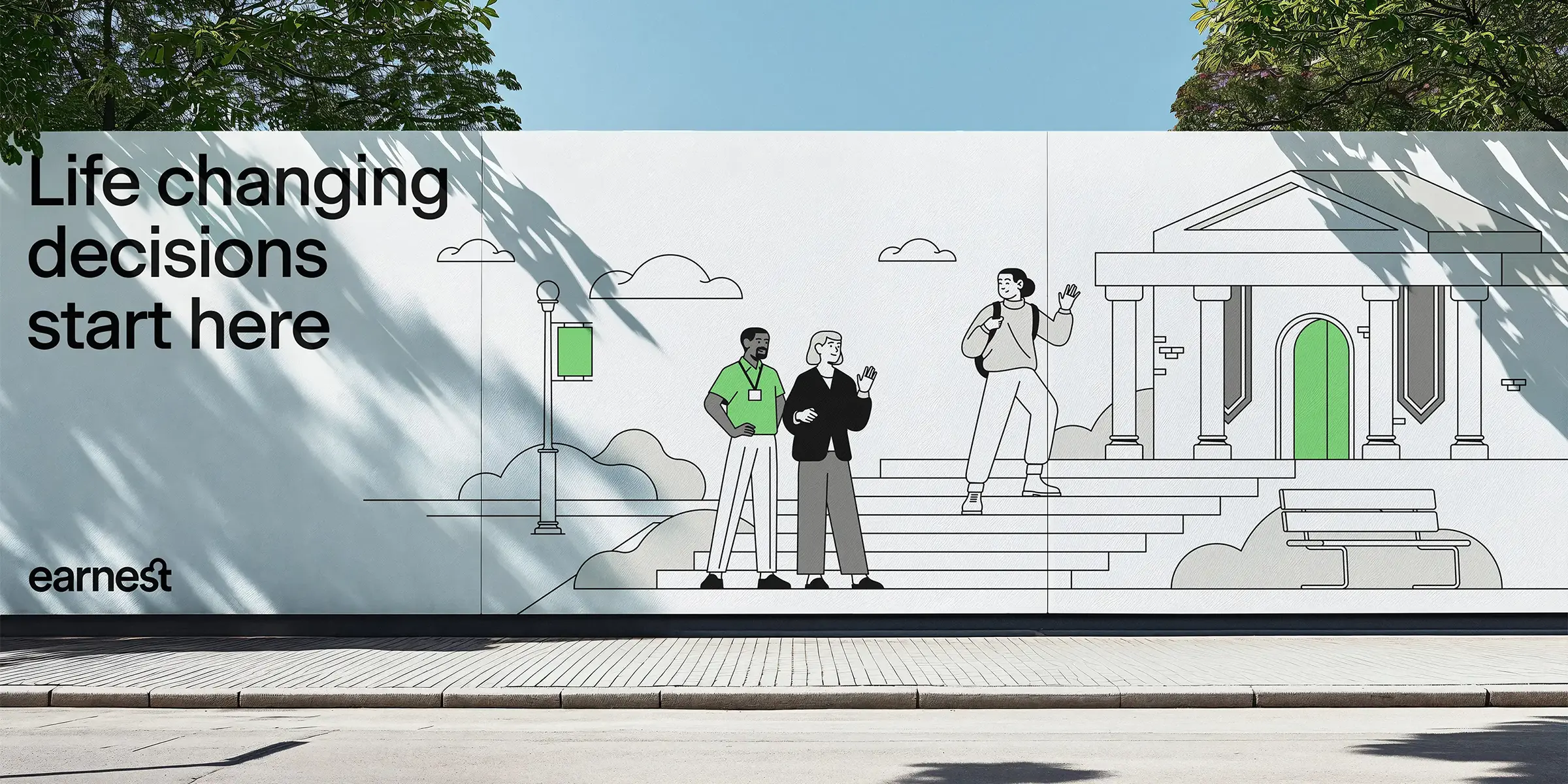 Billboard outside showing off brand and illustration work for earnest by motto agency