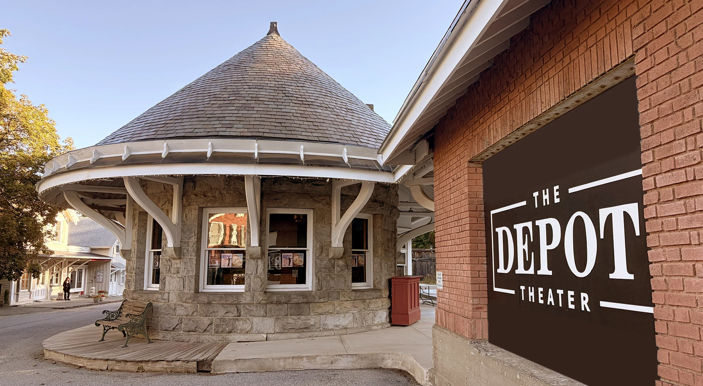 Photo of the Depot Theater in Garrison NY showing off the new logo created by condensed.io