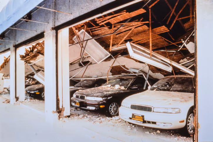 commercial garage collapsed roof on cars