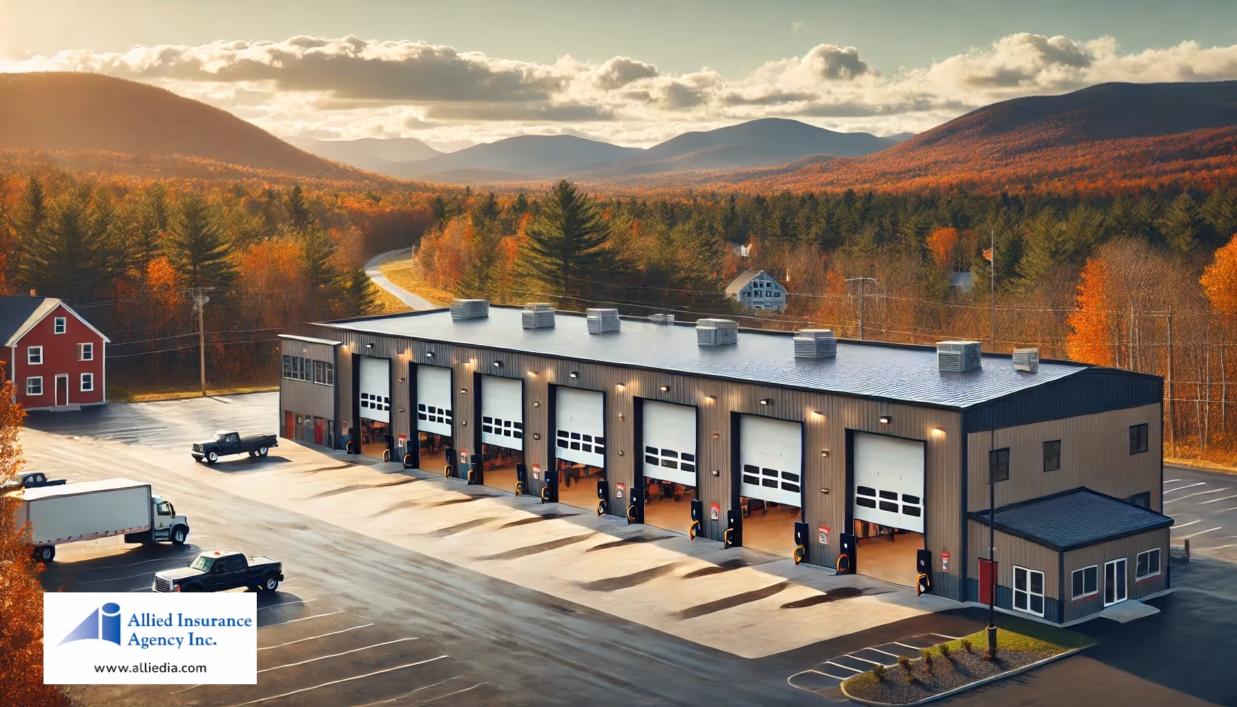 landscape-oriented image of a commercial garage in New Hampshire - garage keepers insurance concept