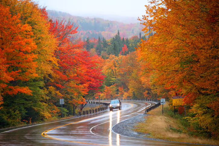 auto on new hampshire road in fall - auto insurance new hampshire concept 