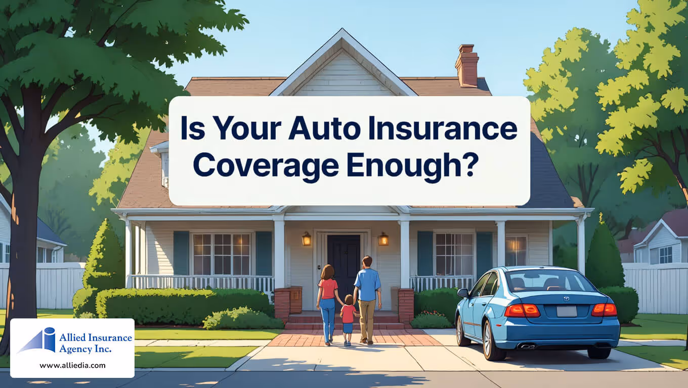 illustration of family in front of home with cars 2 - is your nh auto insurance coverage enough concept