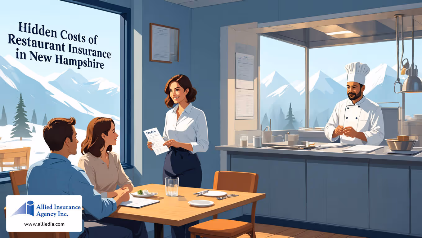 illustration of NH cafe with owners 3 - hidden costs of nh restaurant insurance concept
