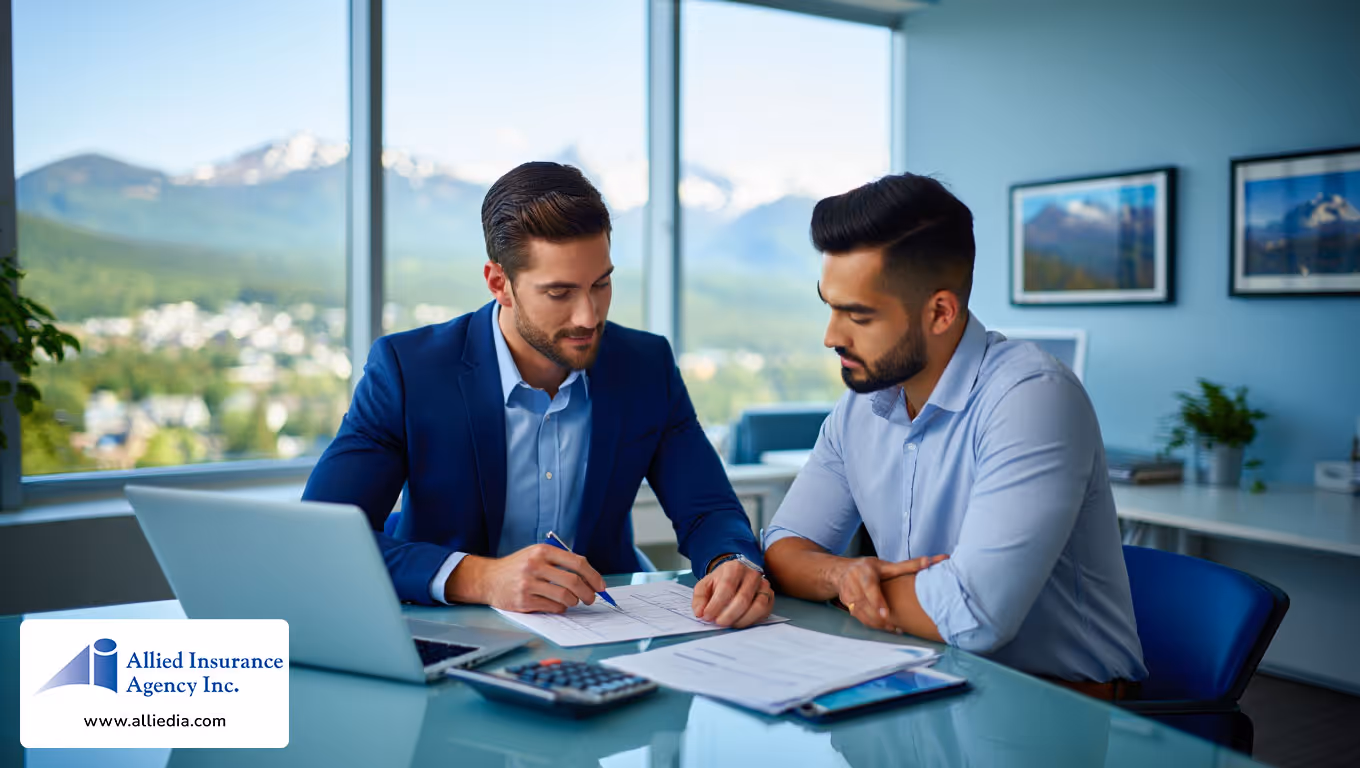 illustration of person meeting with an insurance agent in nh office - expert NH auto insurance reviews concept