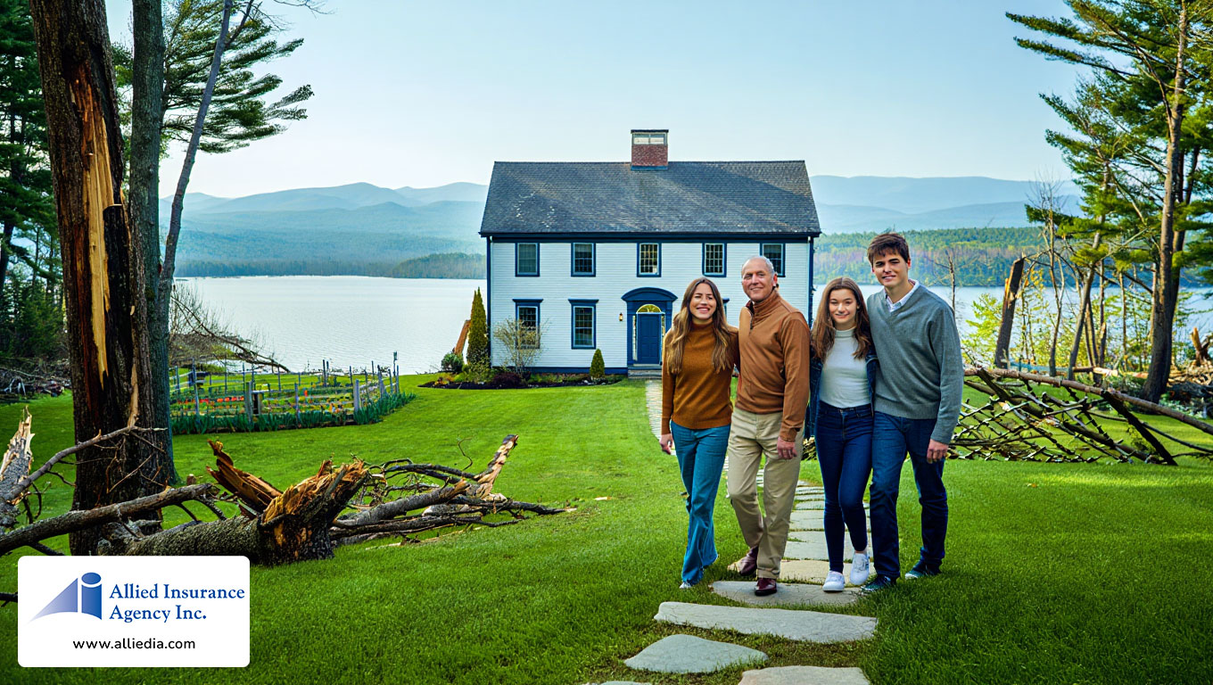colonial-style home with white clapboard siding and navy blue trim - best nh homeowners insurance concept