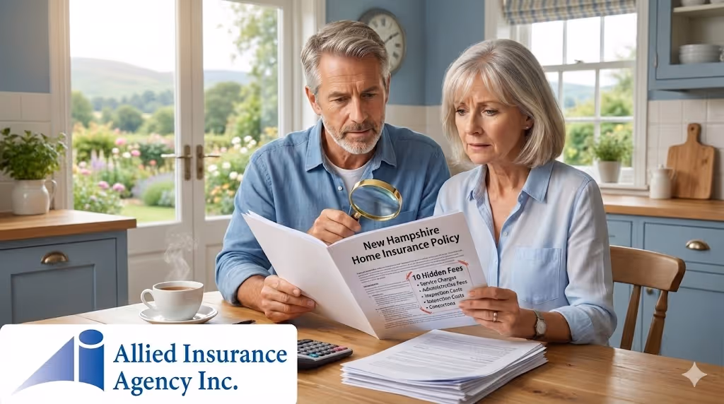 New Hampshire home kitchen with an insurance agent - 10 Hidden Fees in New Hampshire Home Insurance Policies concept