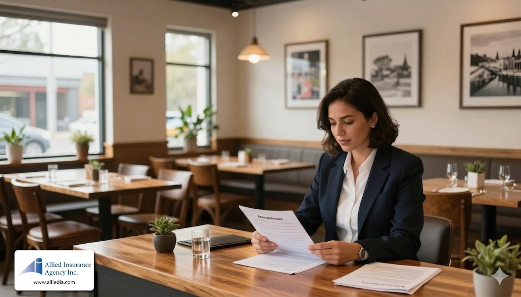 restaurant owner looking over restaurant insurance N.H. policy