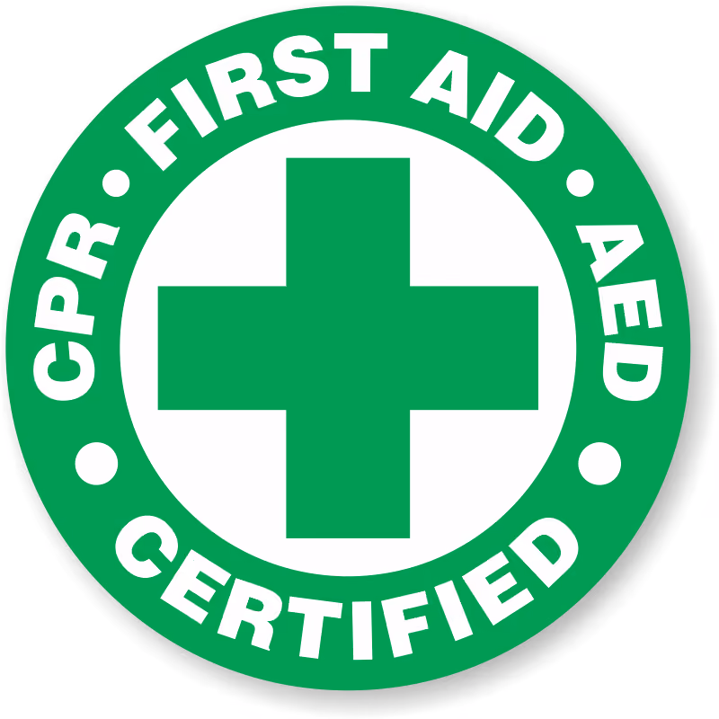 CPR, first aid and AED certified