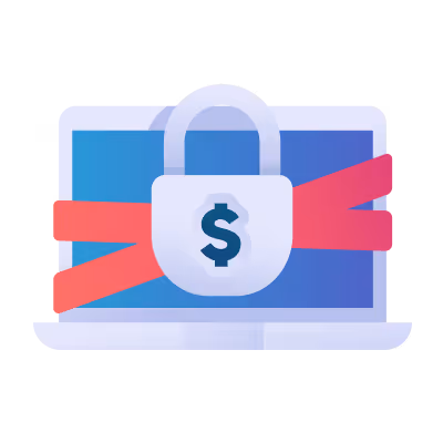 Illustration about ransomware: padlock with a US dollar sign over a laptop