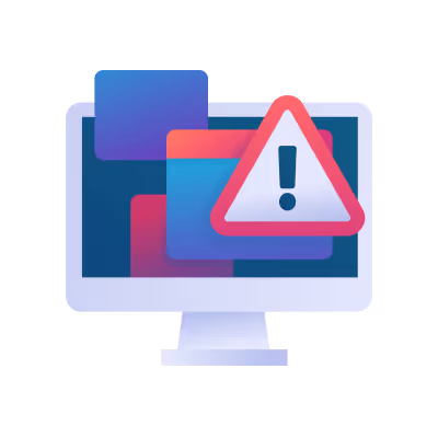 Illustration for firewall failing: a computer screen with a red triangle road sign  with exclamation point 