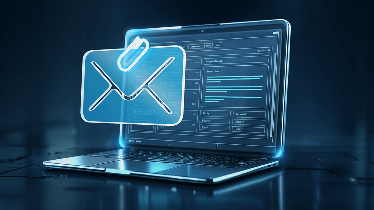 Image of laptop with email and attachment - Outlook M365 Integration