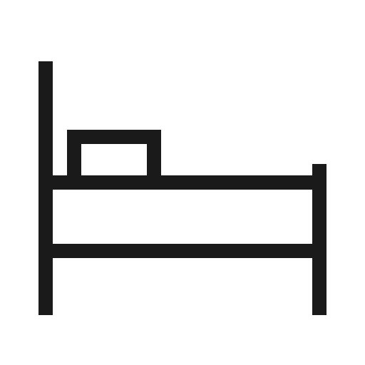 Icon of a bed with a pillow on a simple headboard and footboard.