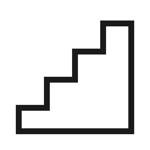 Black icon of a staircase with four steps on a white background.