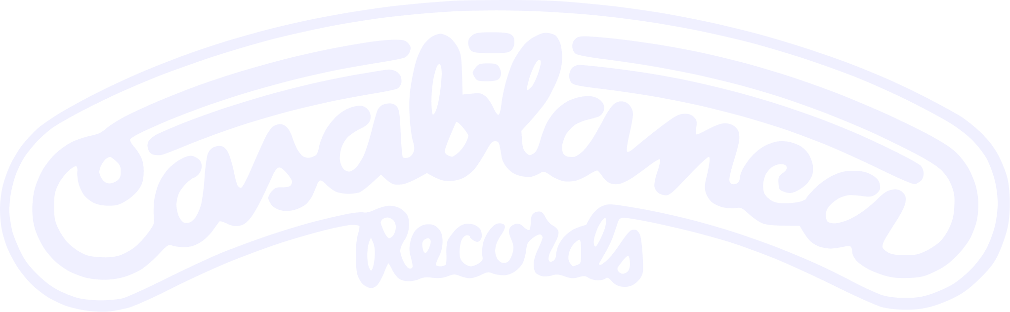 Curved stylized text reading Casablanca Records in light purple on a transparent background.