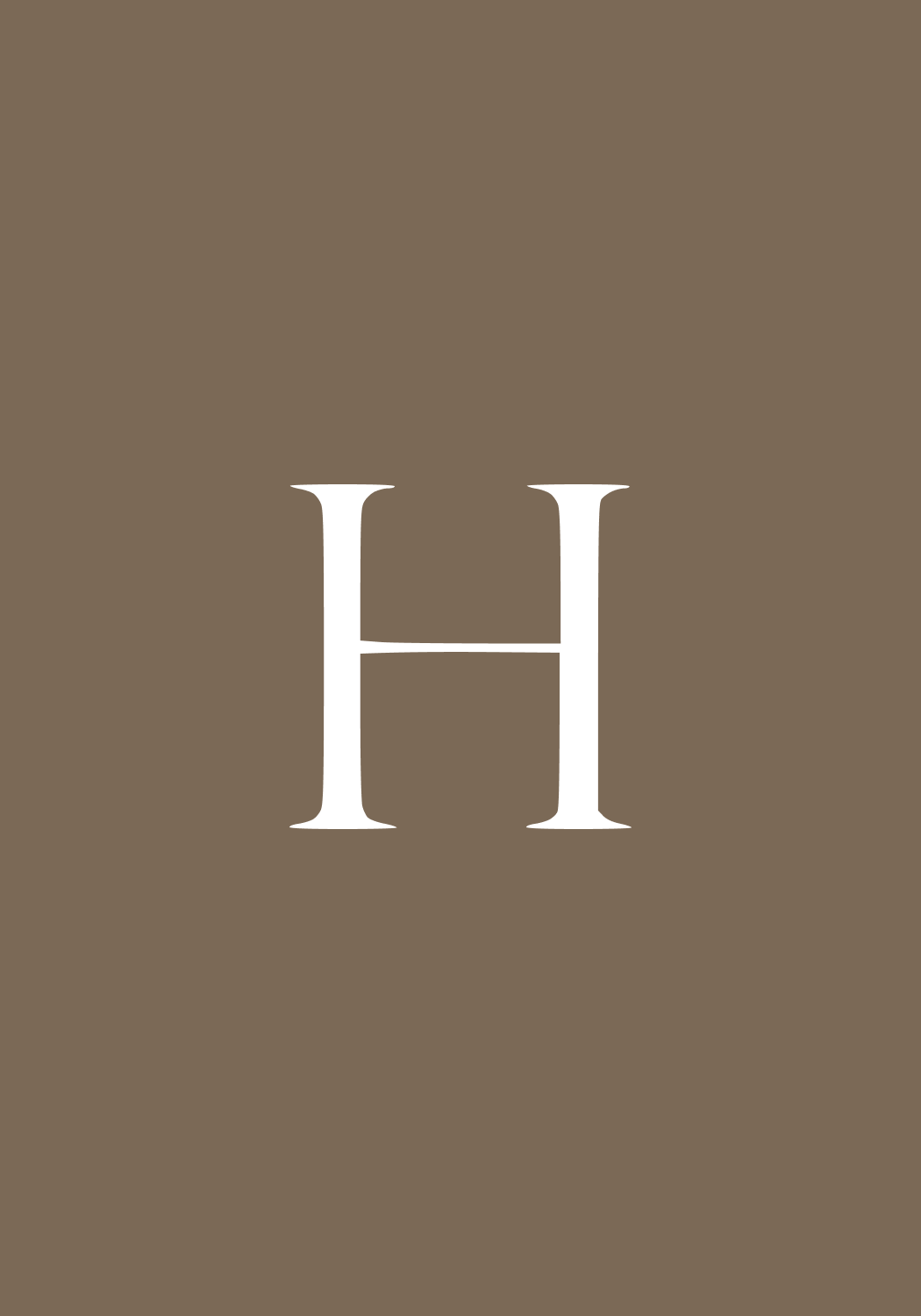 White letter H centered on a solid brown background.