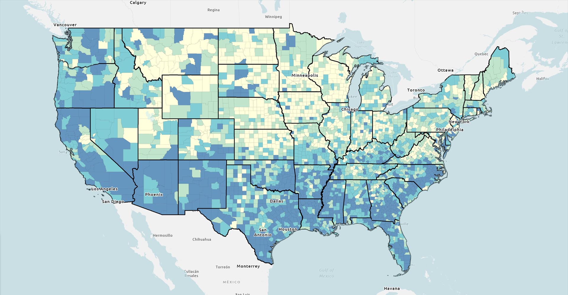 A map of the CDC Social Vulnerability Index.