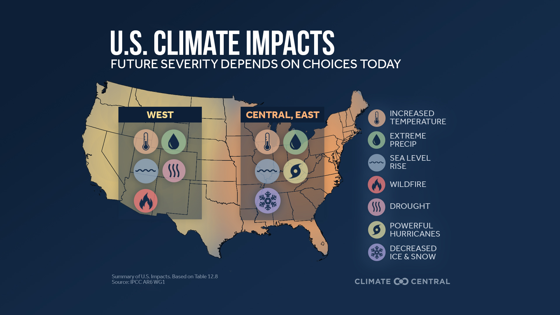 A map of climate impacts in the United States.