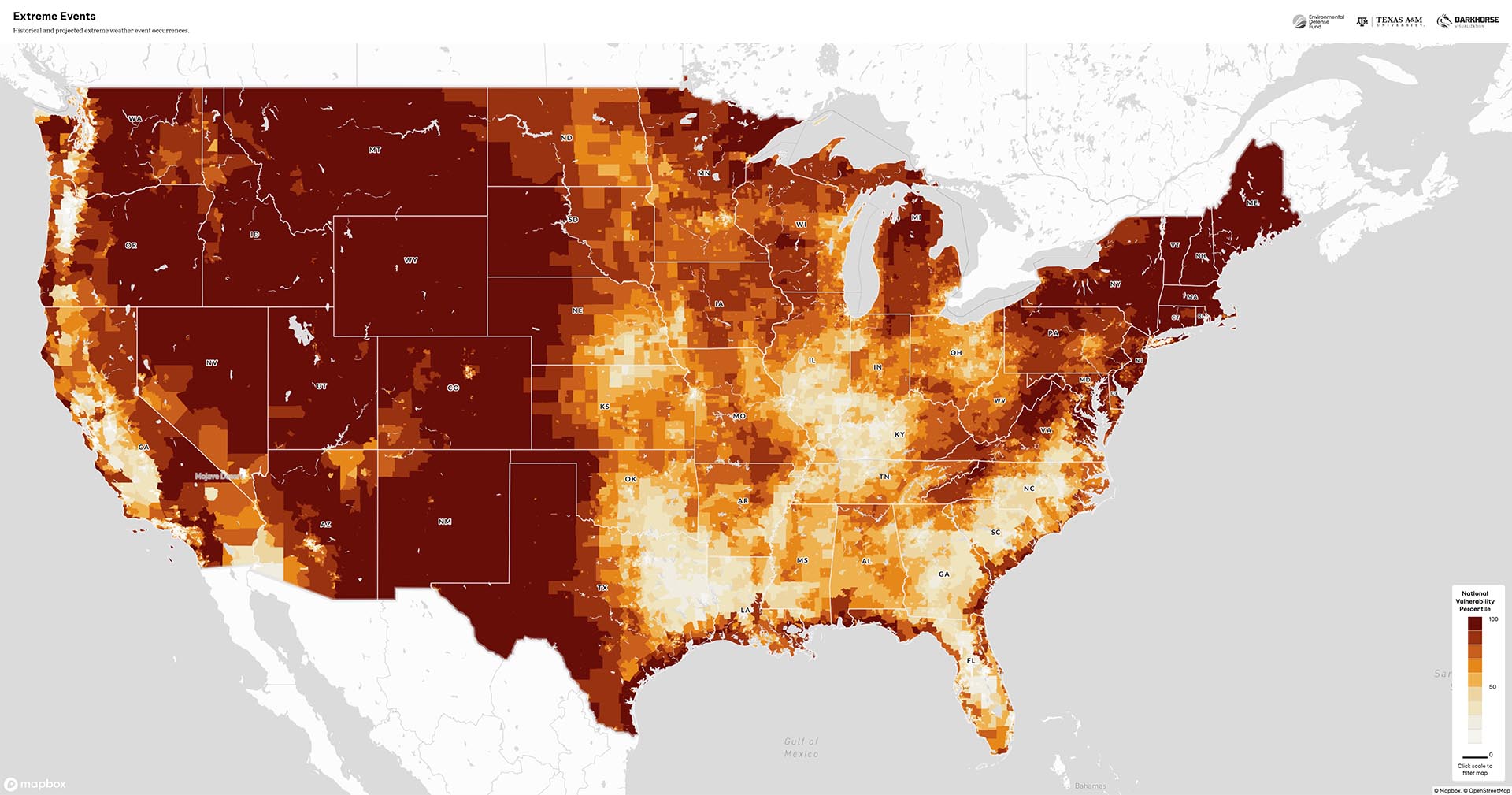 A map of extreme events from the Climate Vulnerability Index.