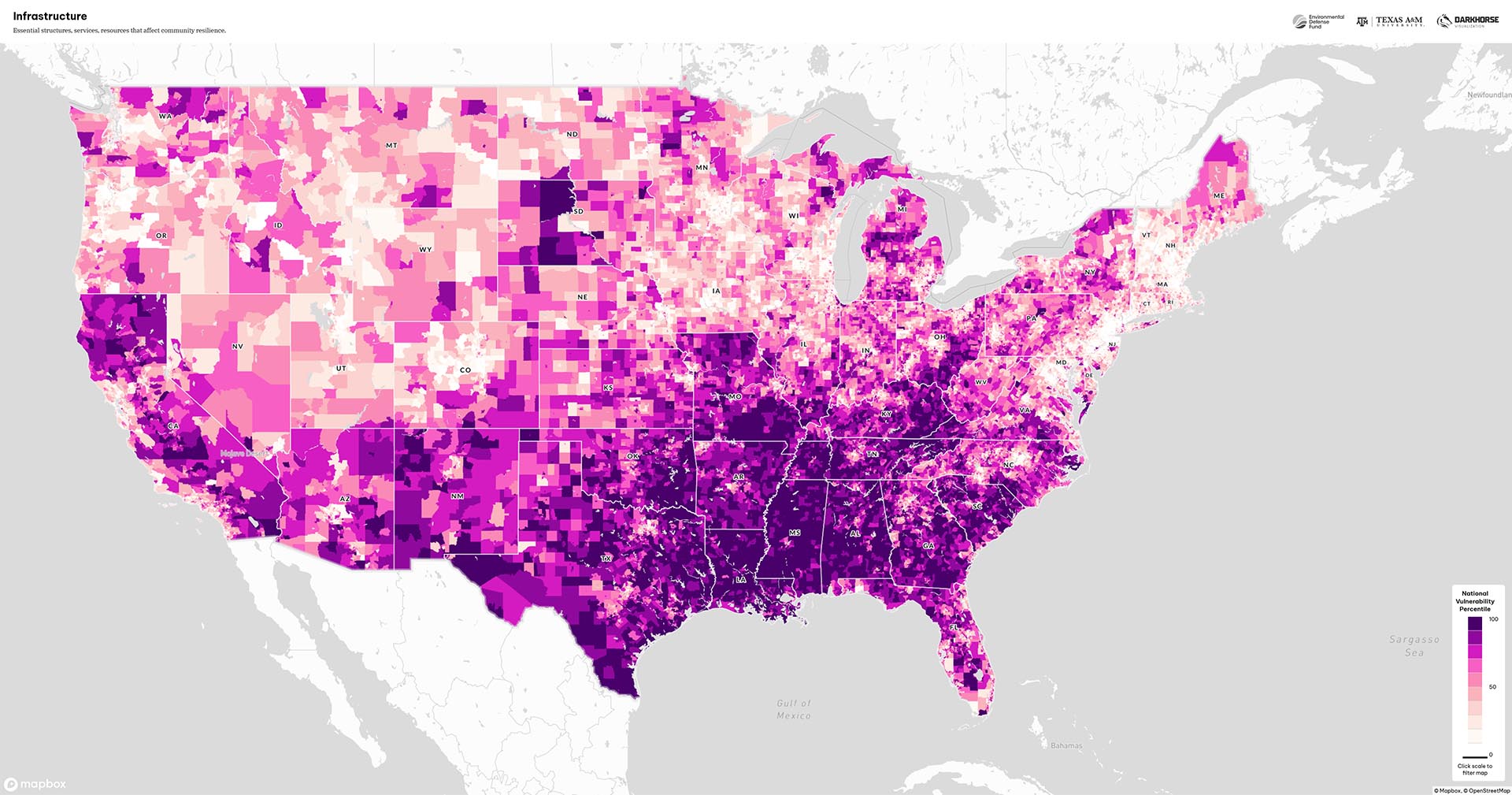 A map of infrastructure resilience from the Climate Vulnerability Index.