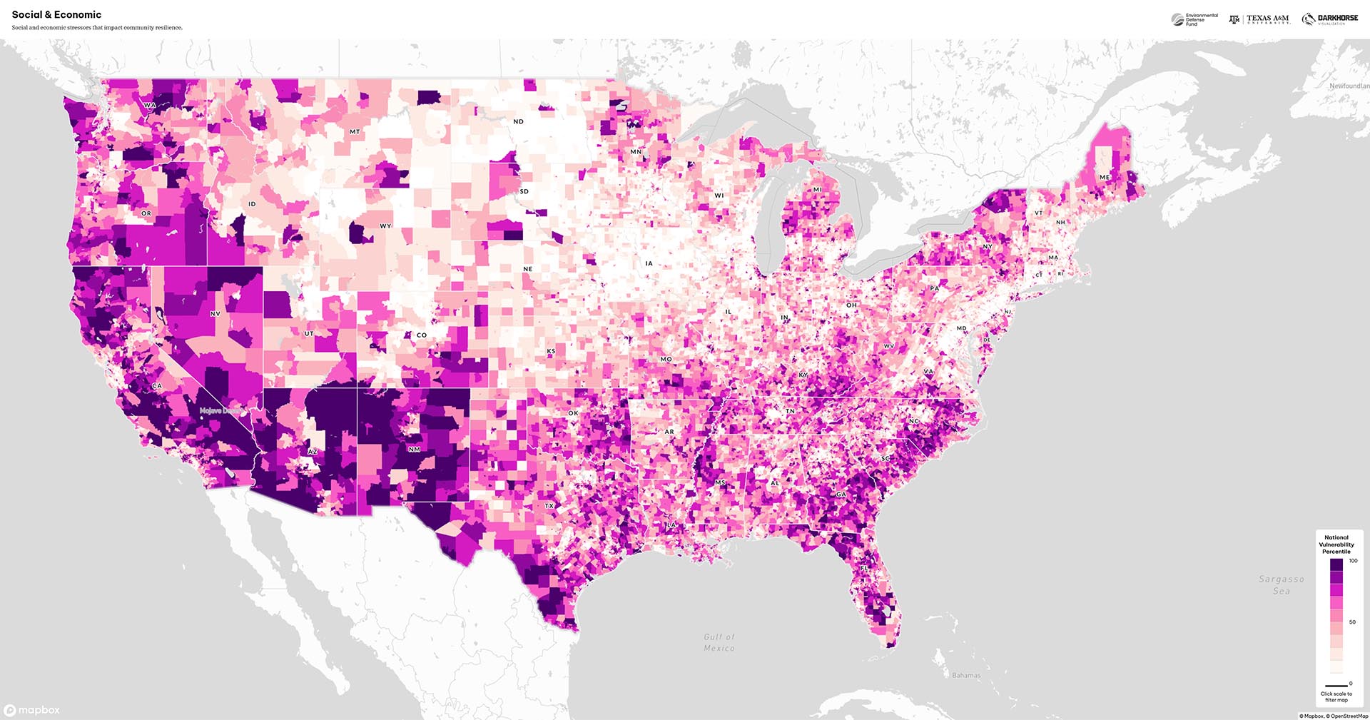 A map of social & economic resilience from the Climate Vulnerability Index.