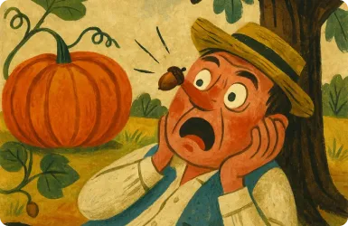 An illustration of a small acorn and a large pumpkin side by side.