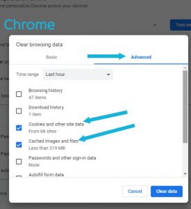 clear cache cookies chrome