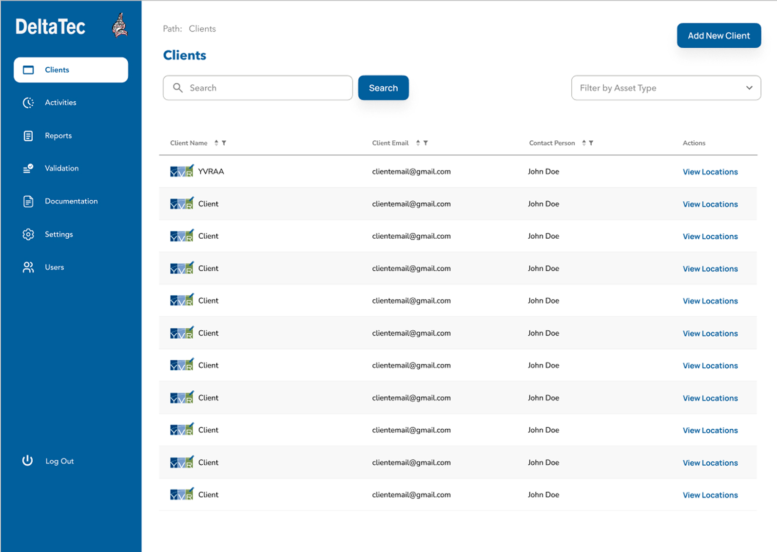 Deltatec dashboard screen