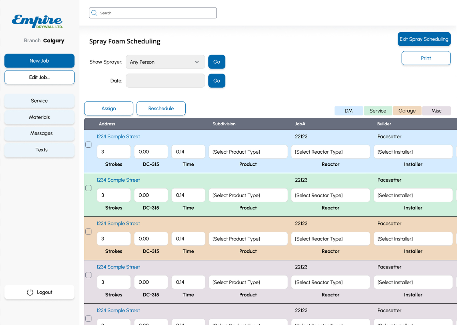 Empire Drywall app screen