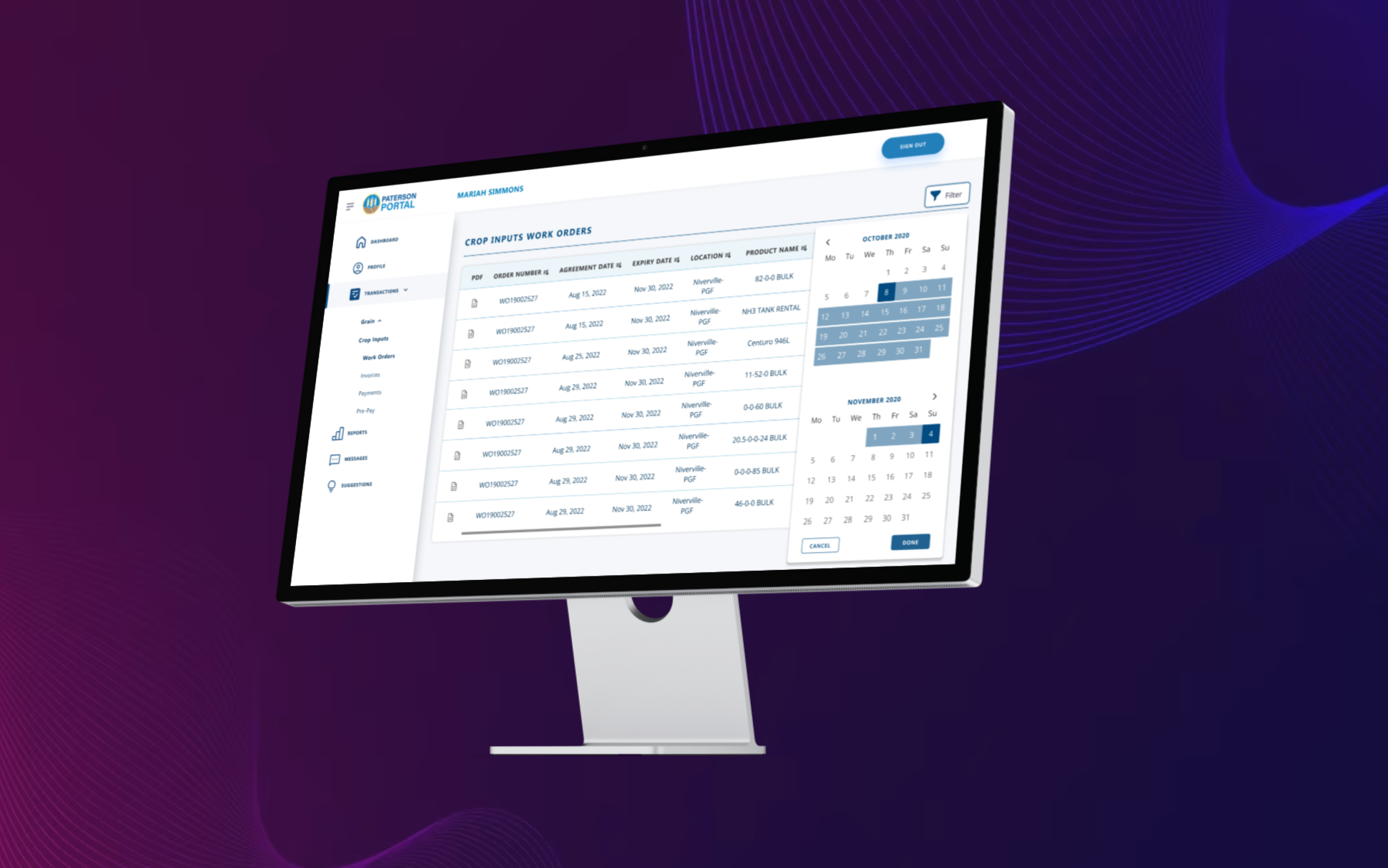 Patterson Grain app screen