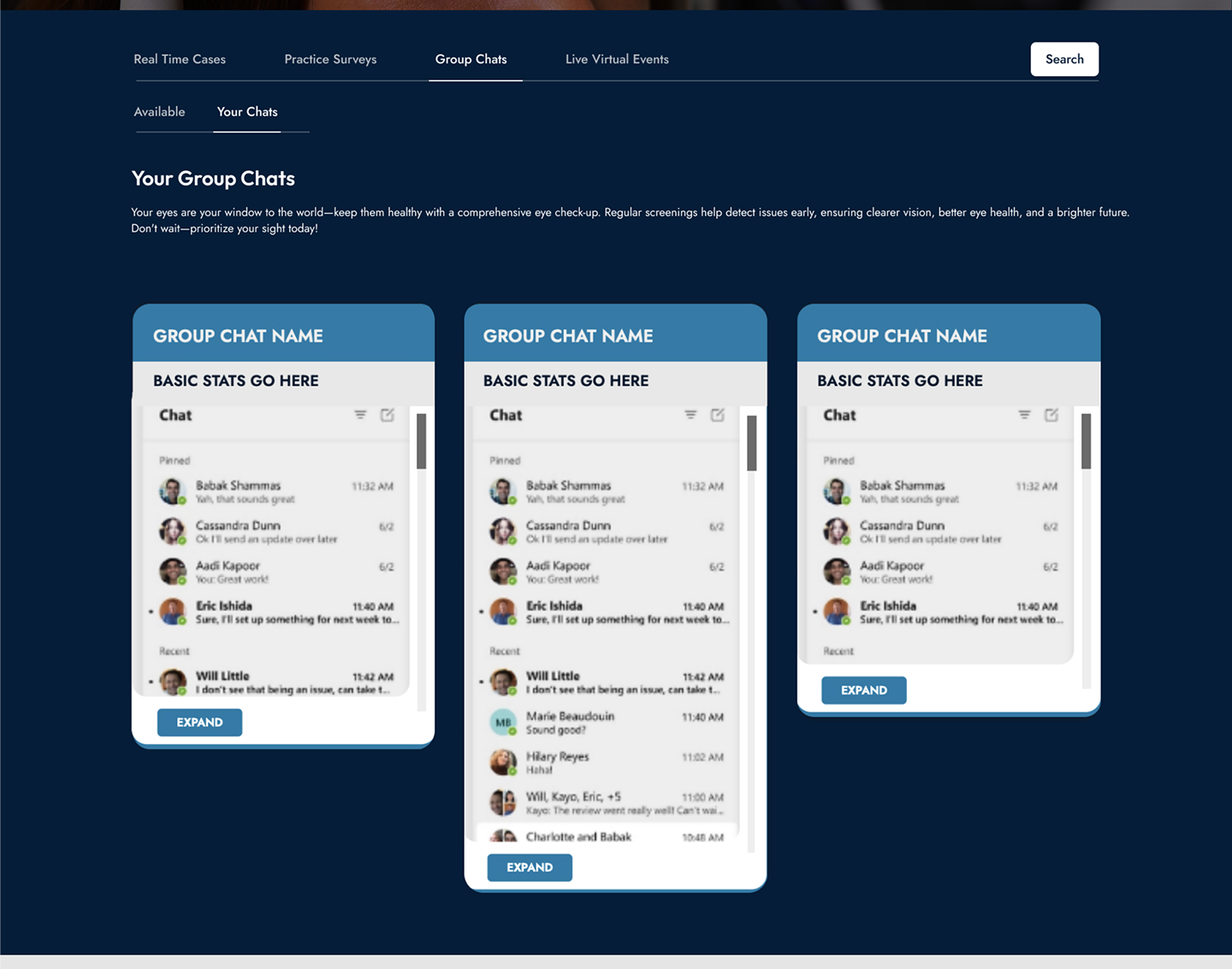 The Eyecomplex dashboard screen
