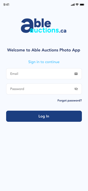 Able Auctions app screen