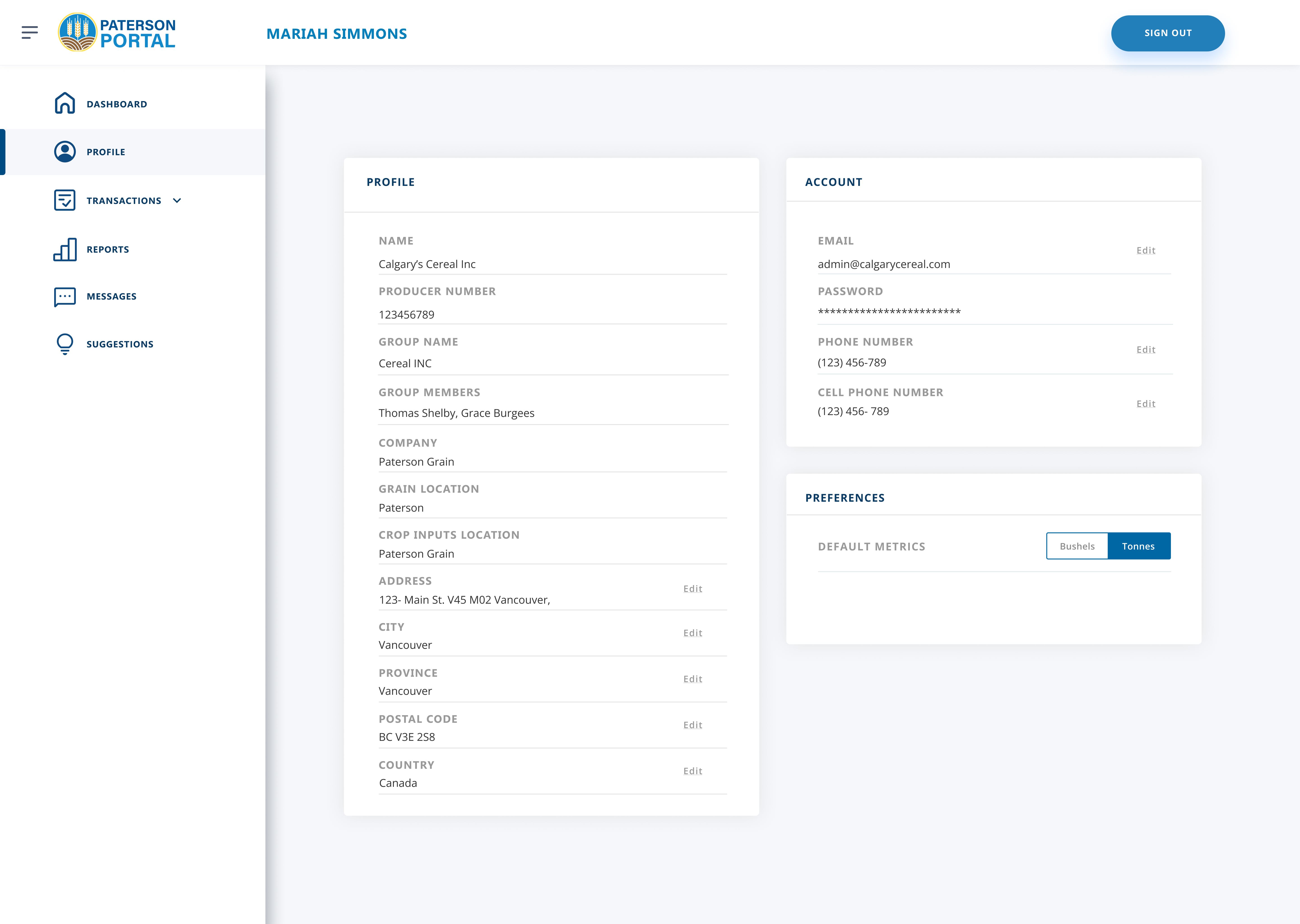Patterson Grain app screen