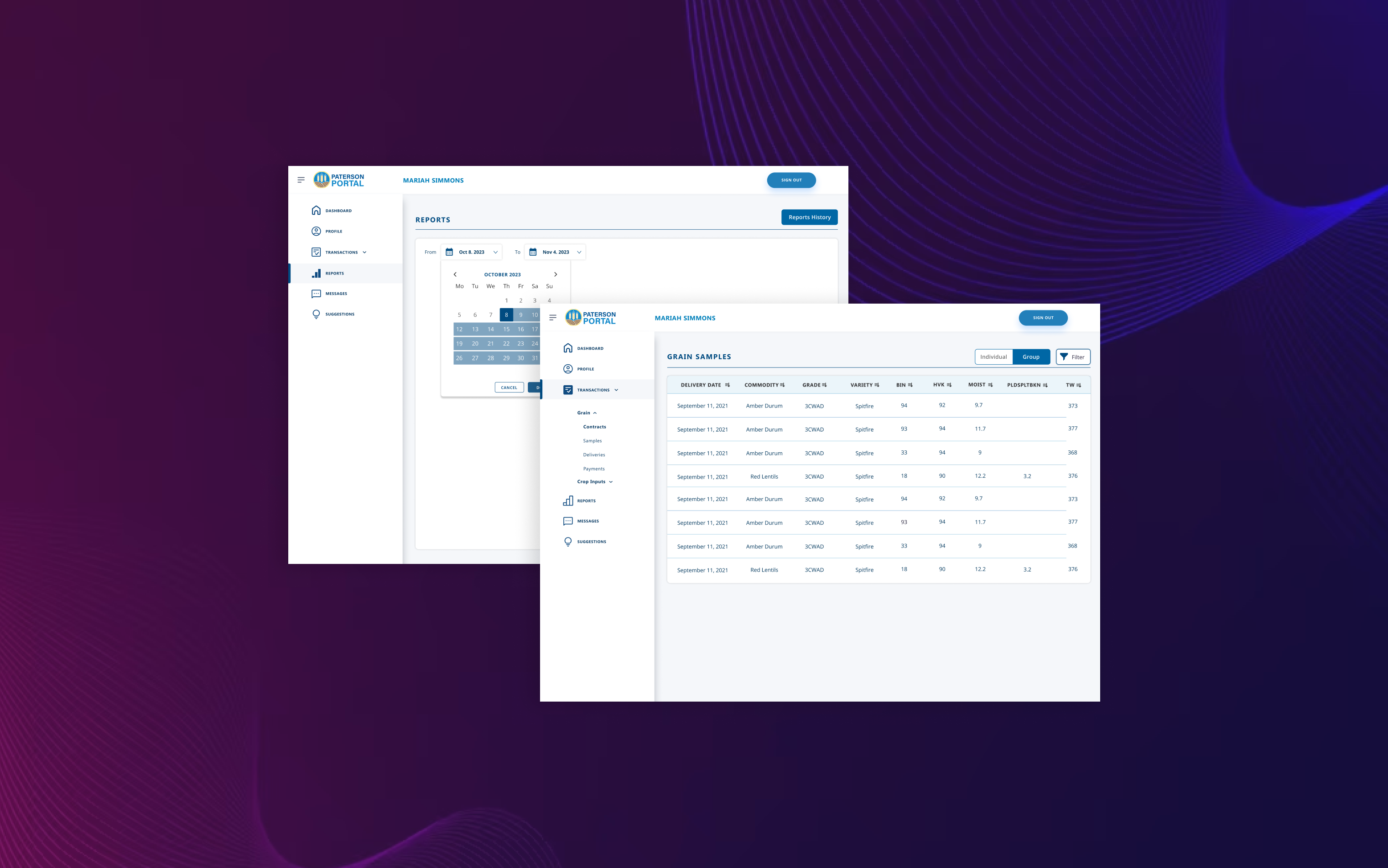Patterson Grain app screen