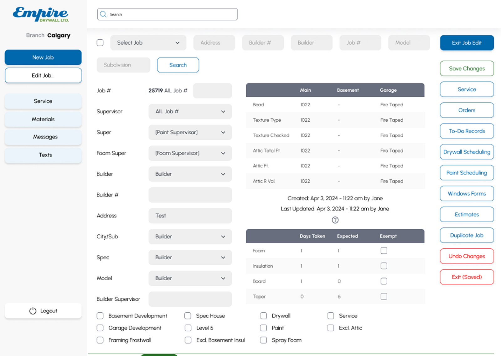 Empire Drywall app screen