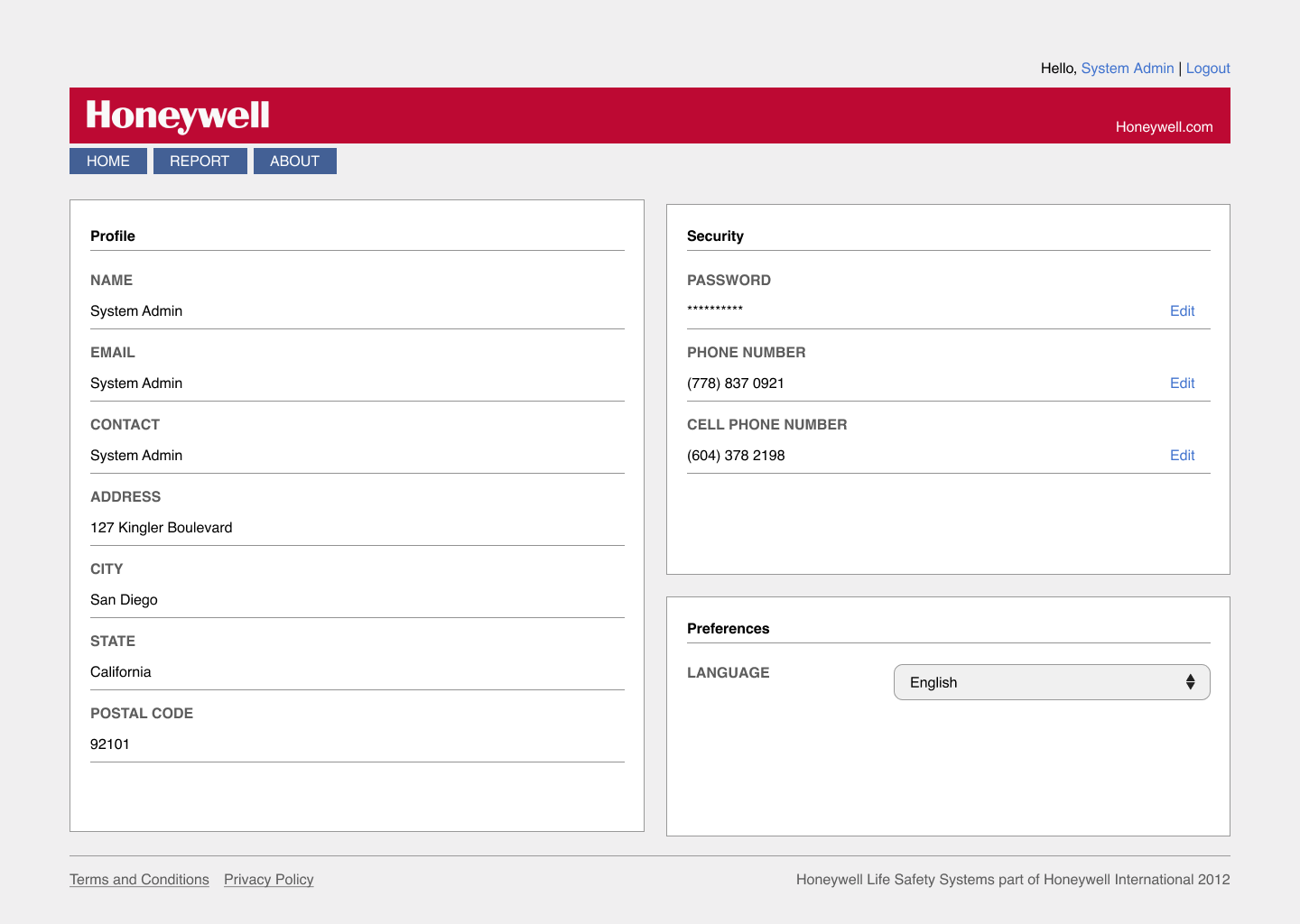 Honeywell app screen