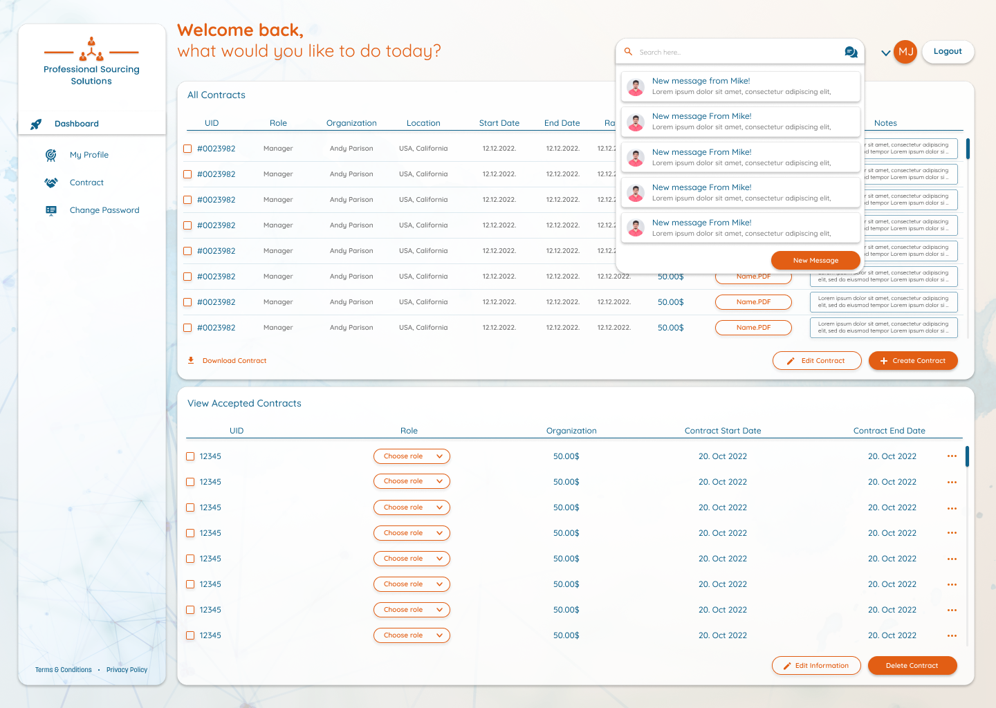 Professional Sourcing Solutions app screen