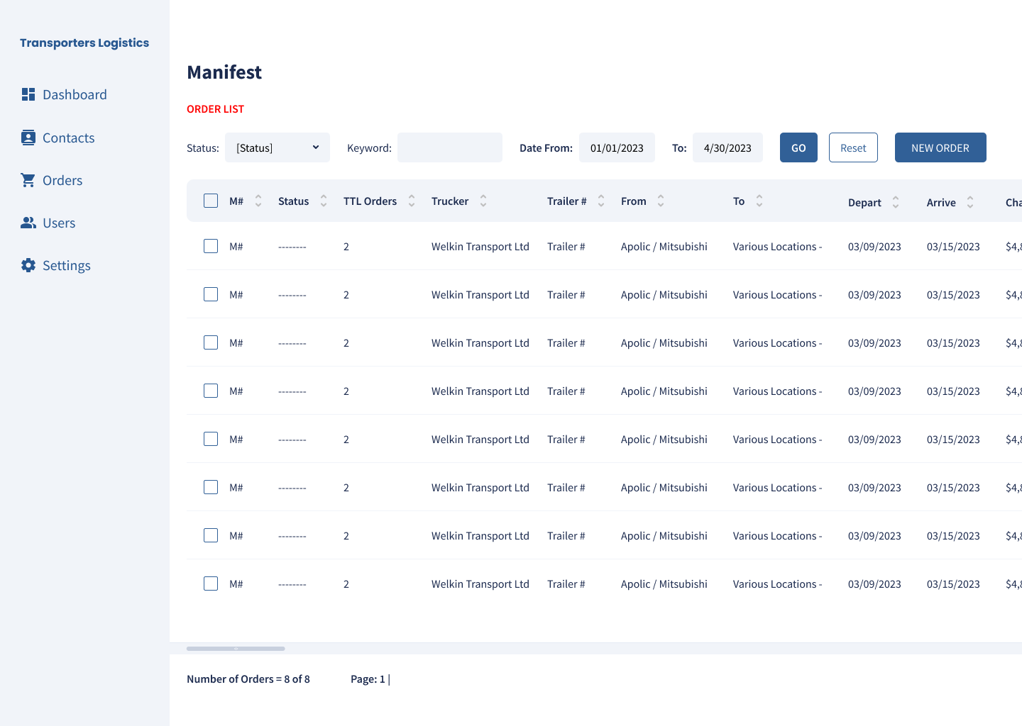 Transporters Logistics app screen
