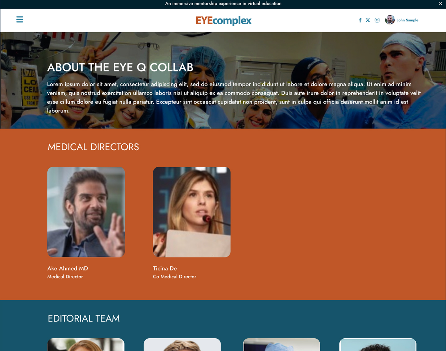 The Eyecomplex dashboard screen