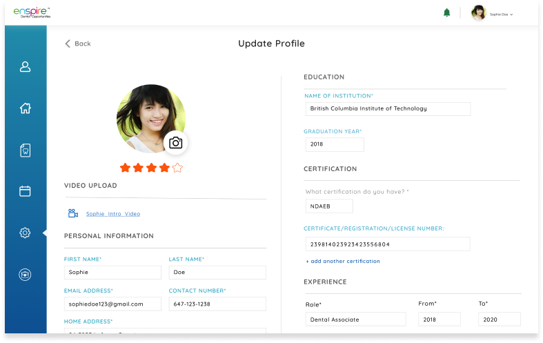 Enspire Dental app screen