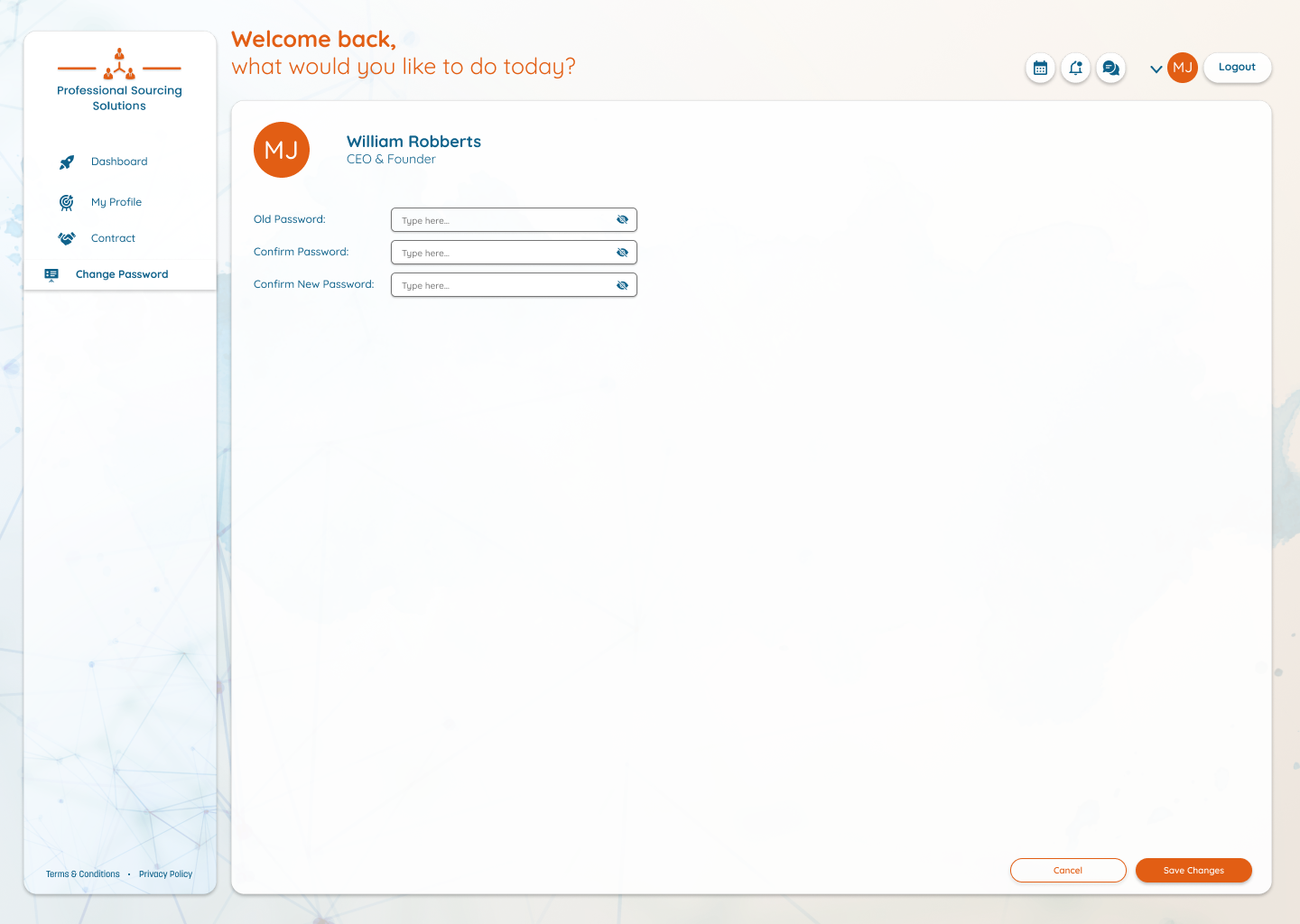 Professional Sourcing Solutions app screen