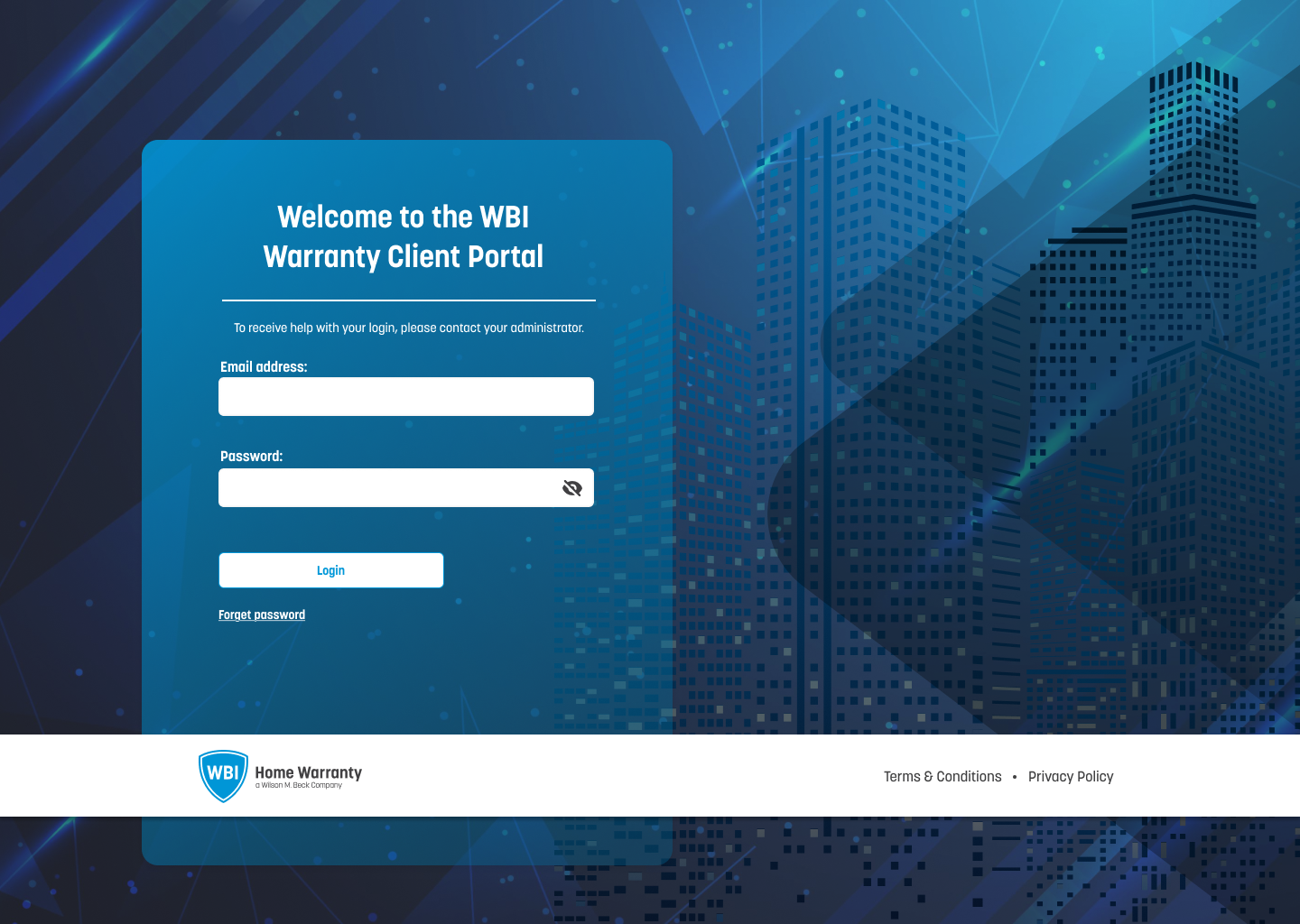 Wbi Home Warranty app screen