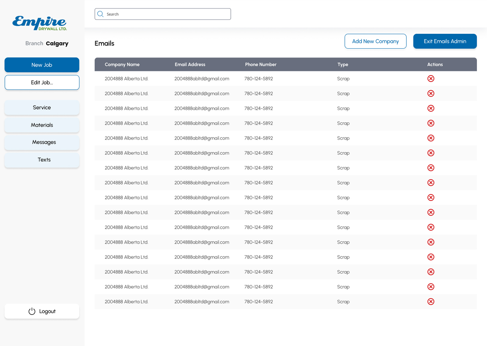 Empire Drywall app screen
