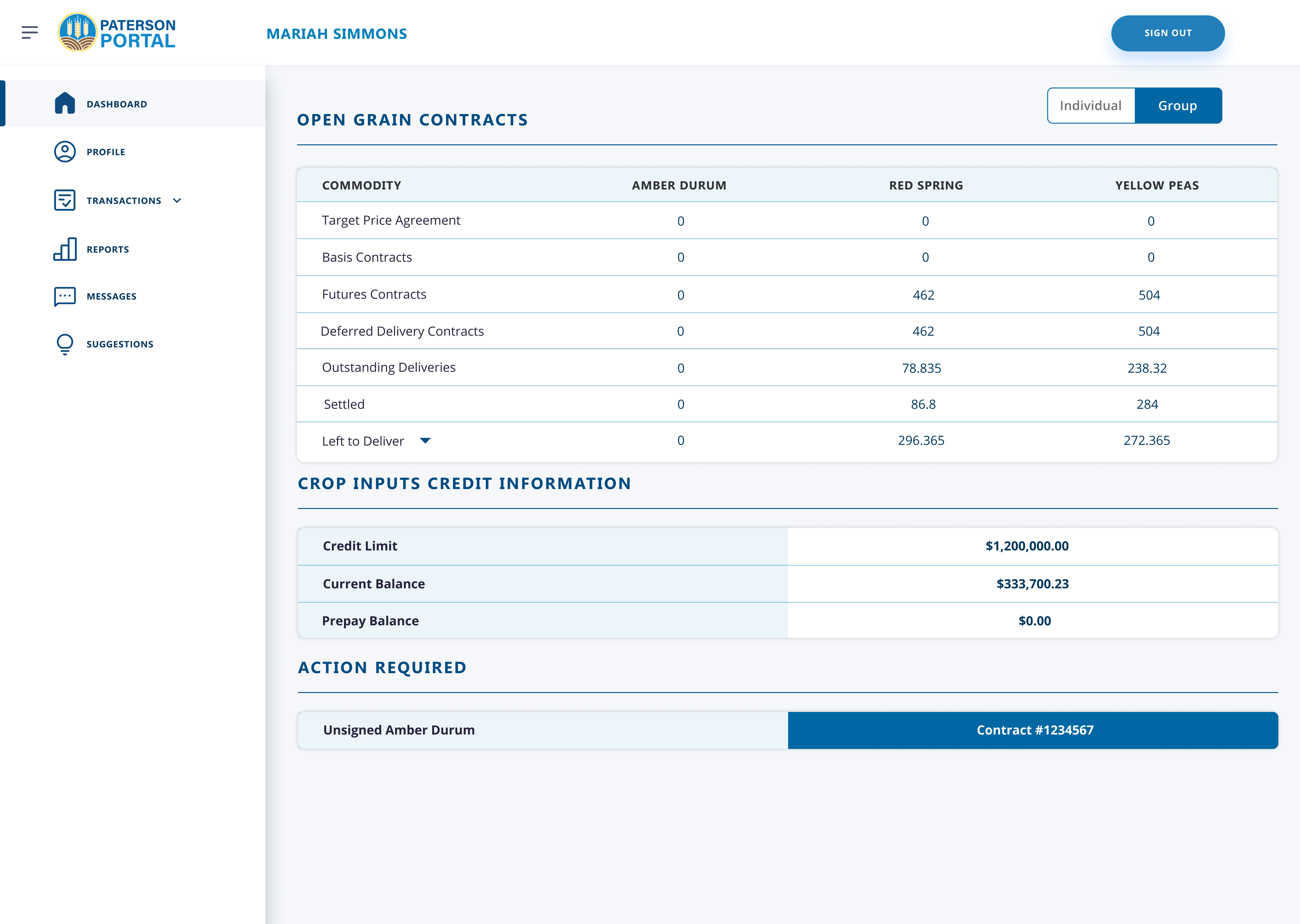 Patterson Grain app screen